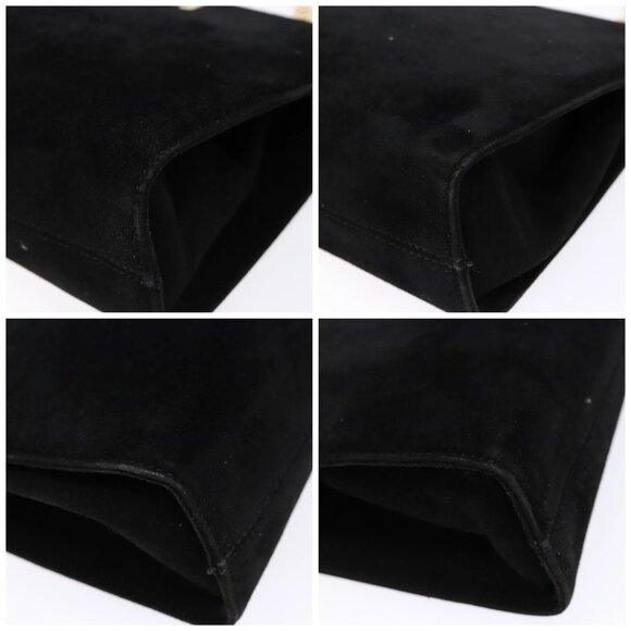 Salvatore Ferragamo Gancini Chain Shoulder Bag Suede Black Gold Auth BA5012 - Picture 15 of 15